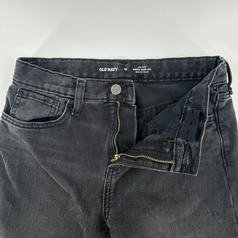 Old Navy Baggy Wide Leg Jeans Girls 12 Gray Denim Built In Touch High Rise